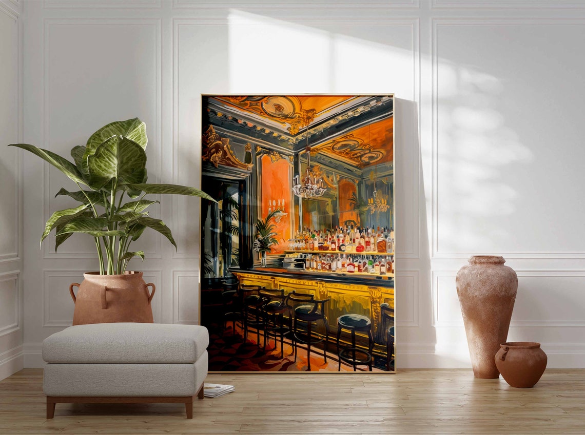 Grand Cocktail Bar Interior Gilded Ceiling Chandeliers Poster - Image 3