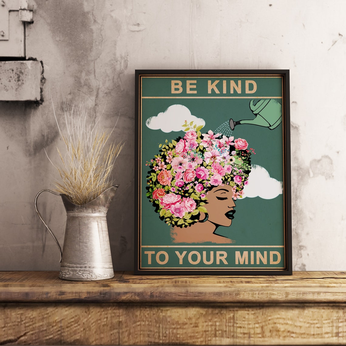Be Kind To Your Mind Floral Afro Woman Self Love Affirmation Poster - Image 2