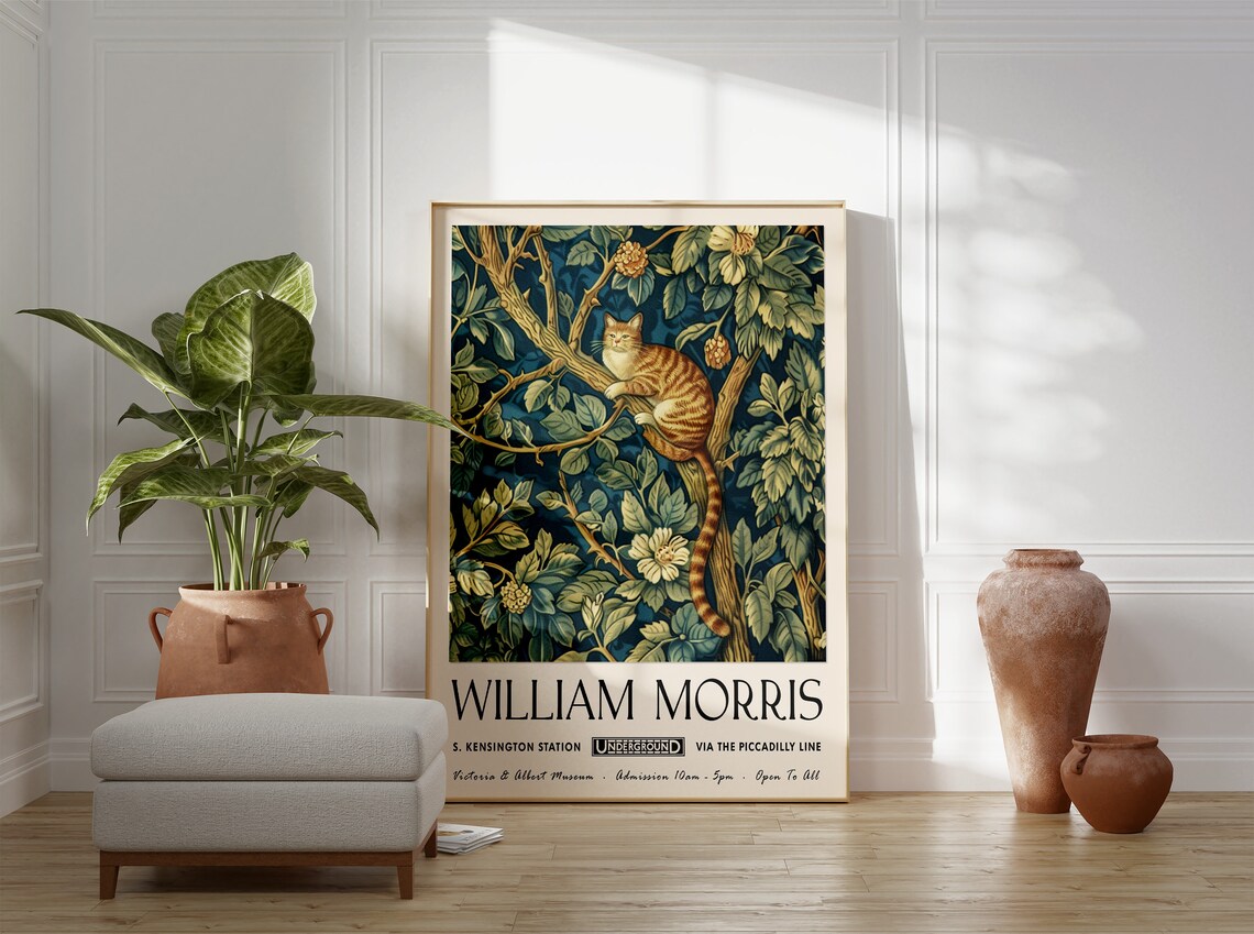 William Morris Cat Poster, Floral Cat Art Print - Image 3