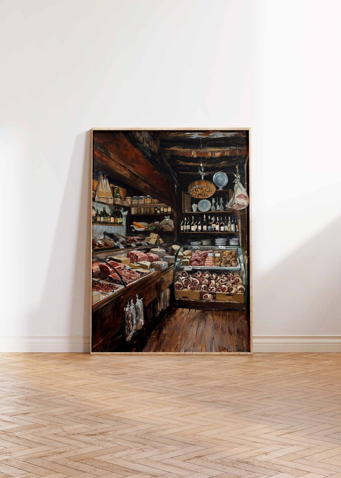 Dark Wood Deli Interior Hanging Sausages Cheese Meat Counter Poster - Image 2