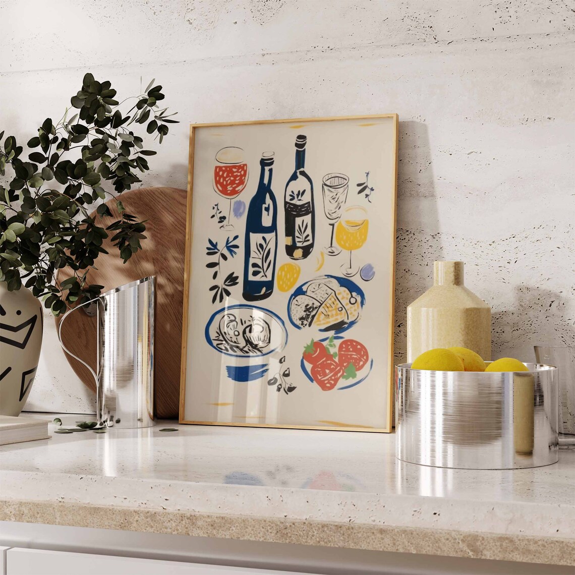 Vintage Wine And Food Poster, Retro Kitchen Decor - Image 2