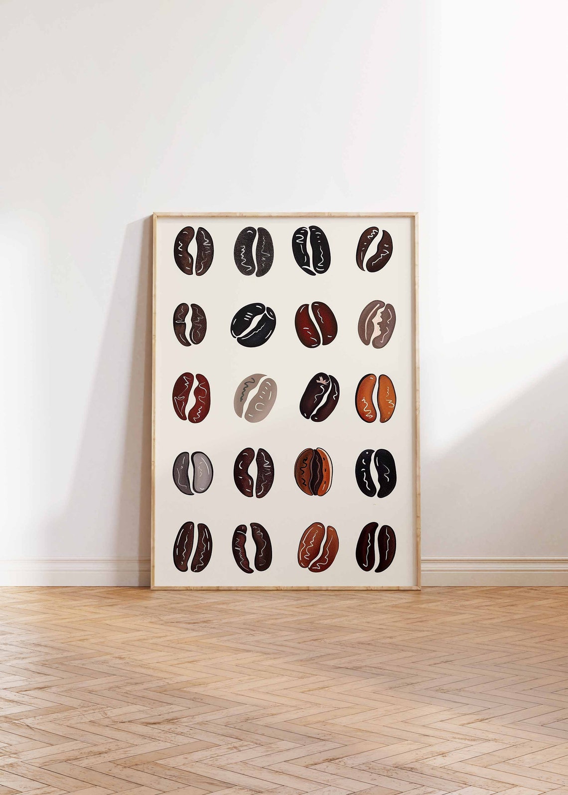 Hand Drawn Coffee Beans Illustrated Grid Kitchen Poster Coffee Decor - Image 2