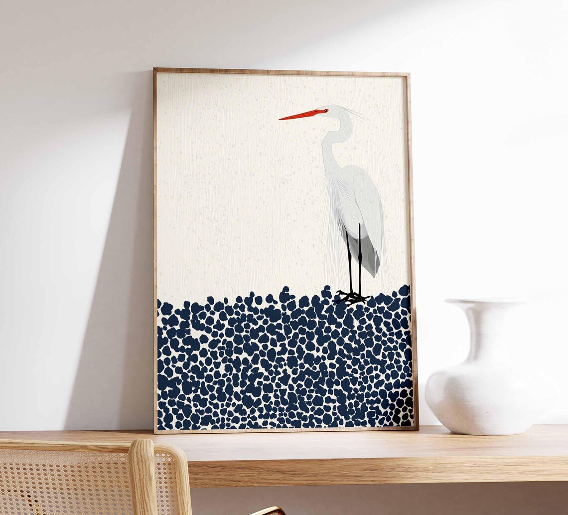 Snowy Egret Minimalist Art Print, Coastal Bird