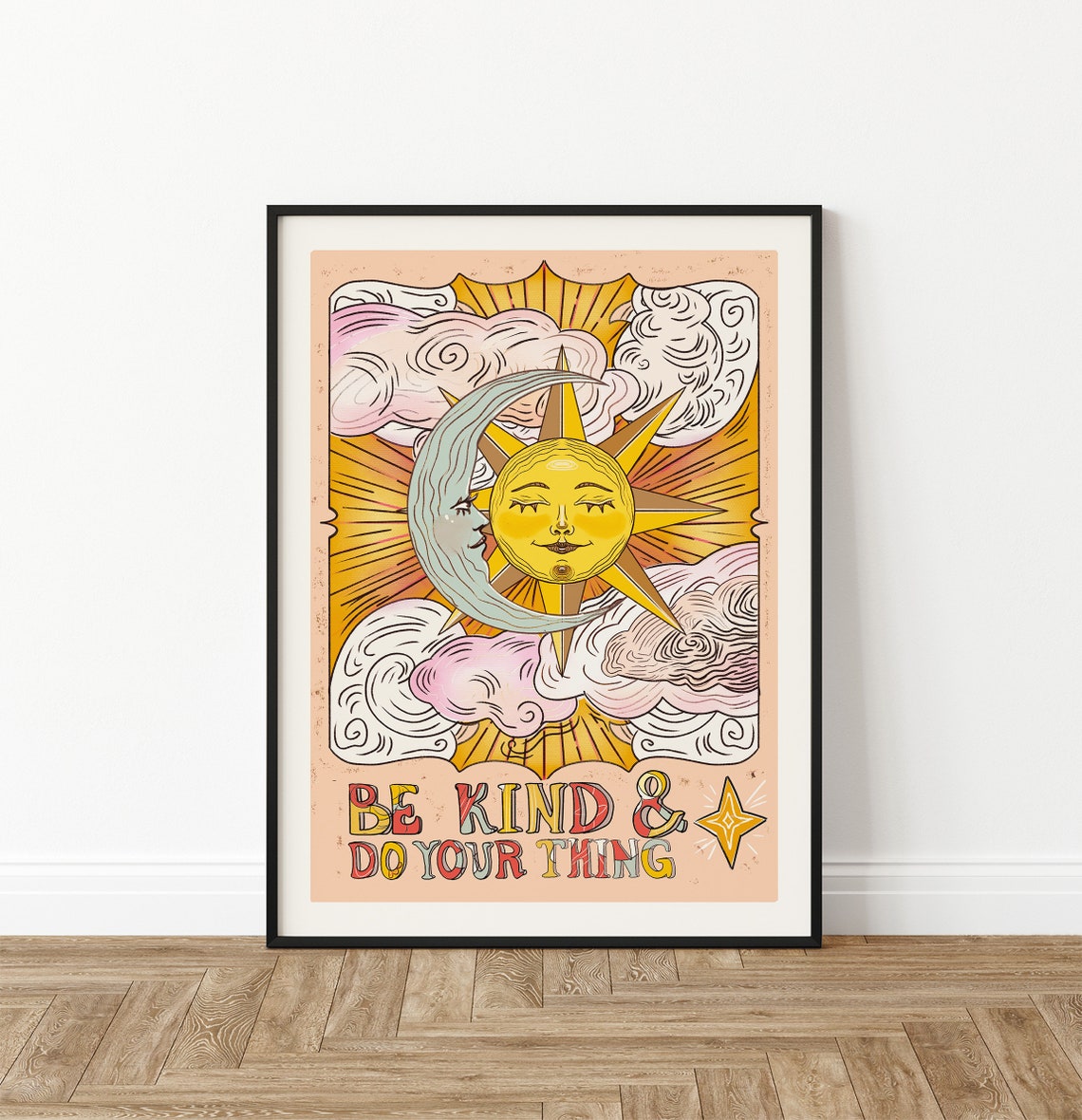 Be Kind and Do Your Thing Vintage Celestial Sun Moon Art Poster