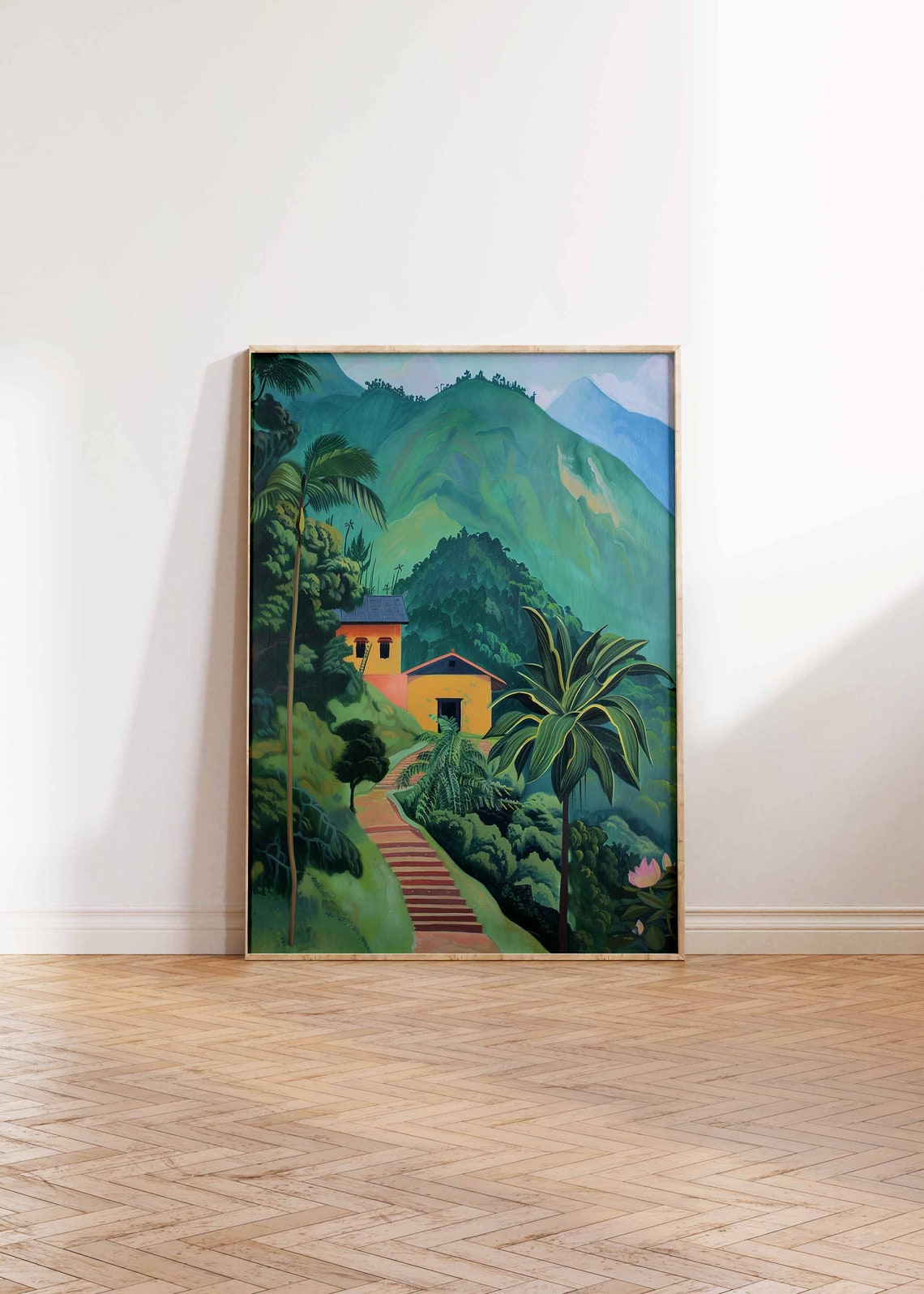 Stone Steps to Hillside Houses Green Mountain Valley Landscape Poster - Image 2