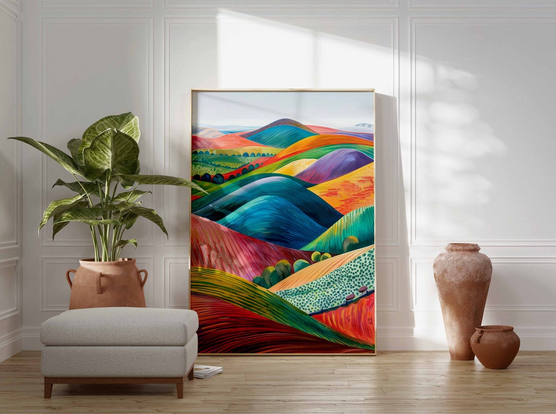 Rainbow Rolling Hills Striped Modern Landscape Art Print Wall Decor - Image 3