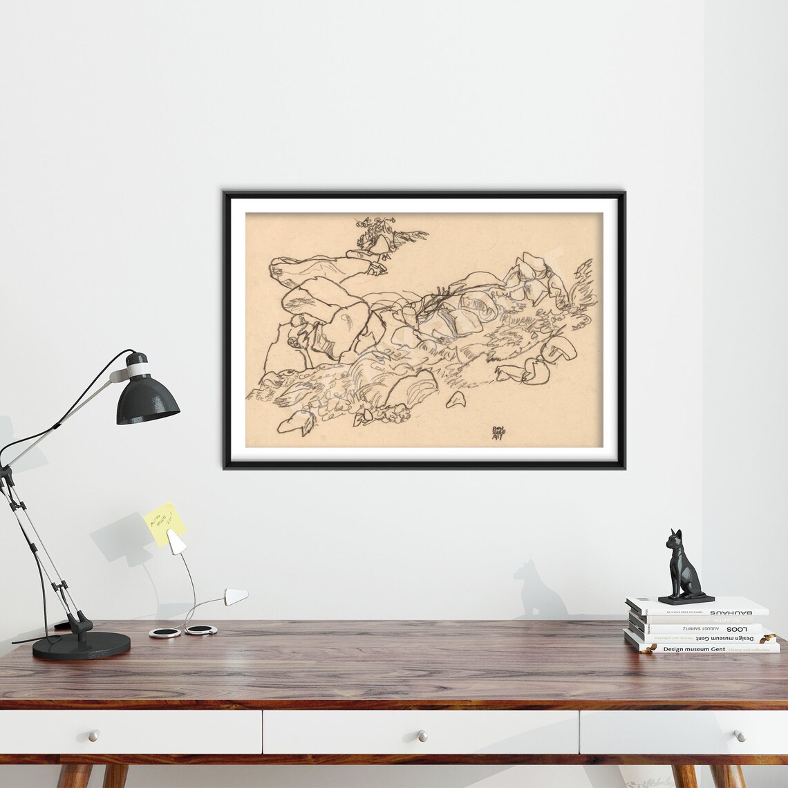 Egon Schiele Mountain Stream 1917 Landscape Pencil Sketch Poster - Image 4