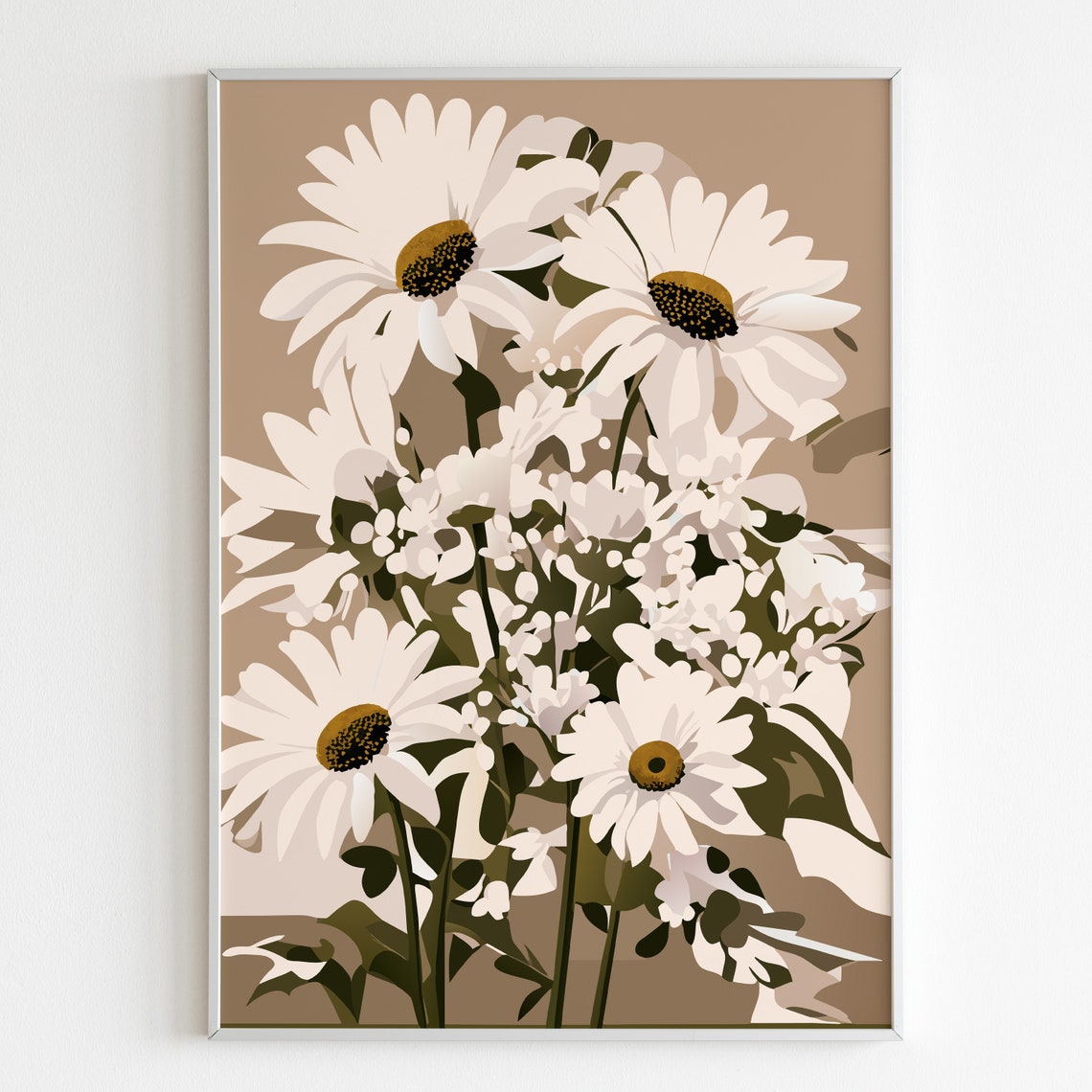 Dreamy White Daisy Bouquet Neutral Botanical Floral Art Poster