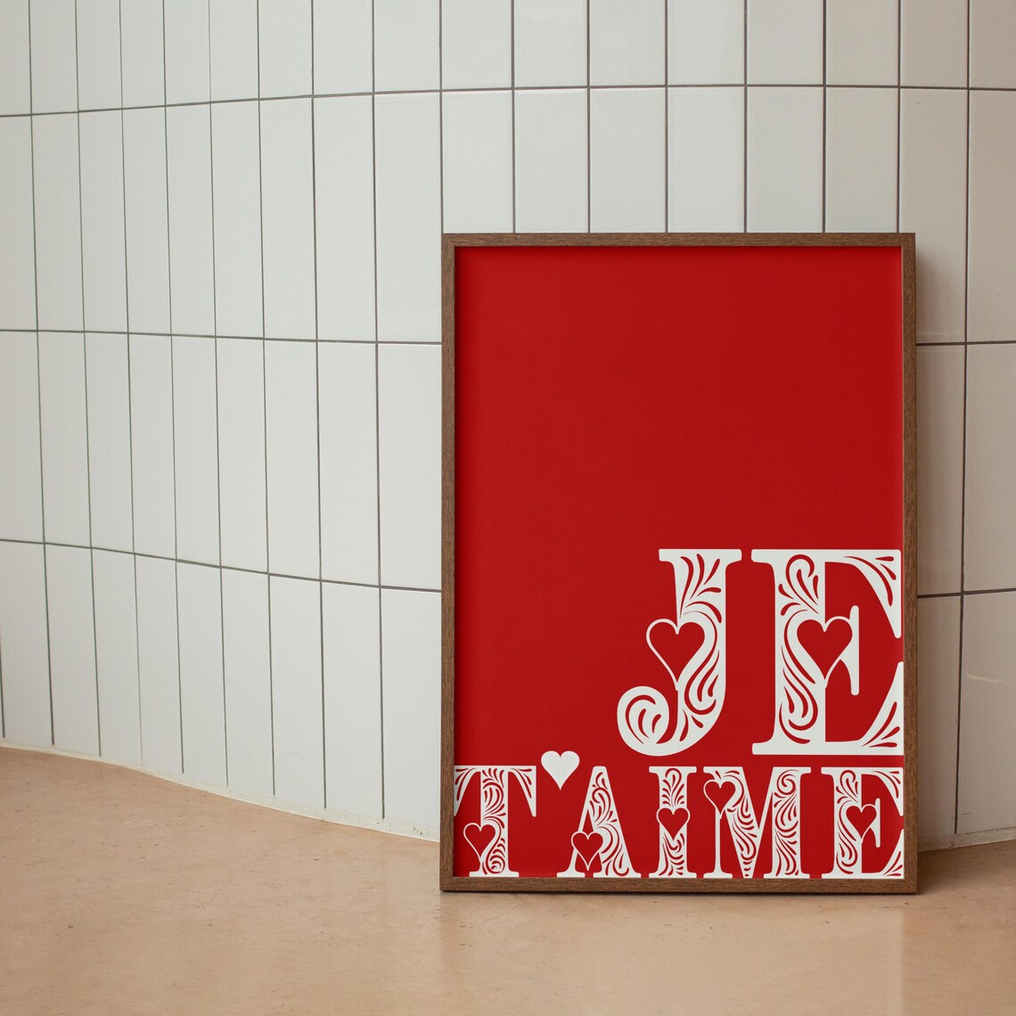 Je Taime Red French Love Quote Ornamental Typography Wall Art - Image 2