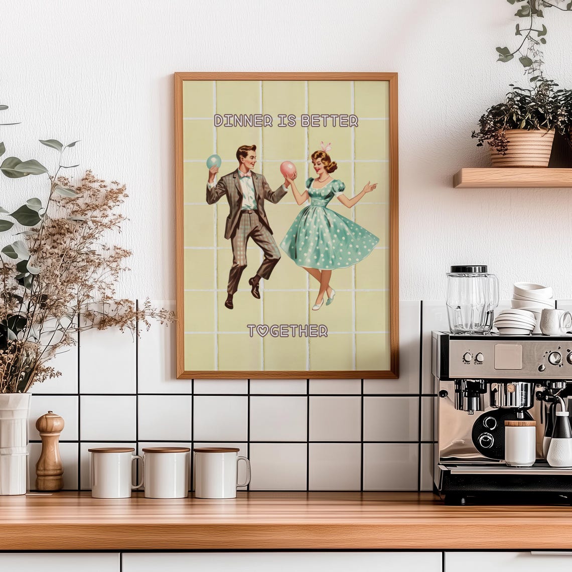 Dinner Is Better Together Retro Dancing Couple Kitchen Poster - Image 7