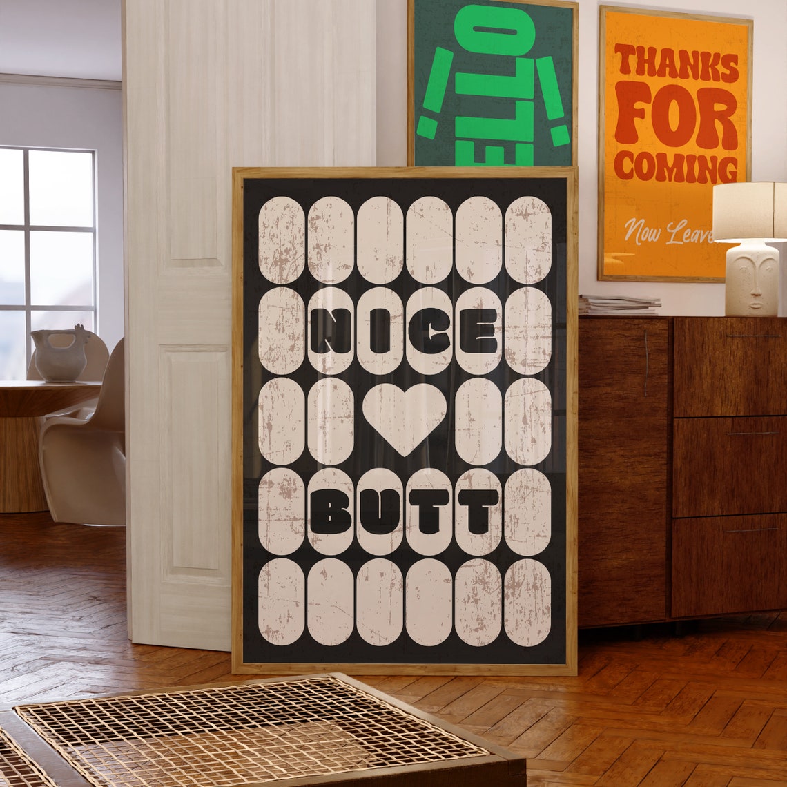 Nice Butt Funny Bathroom Black Cream Retro Capsule Grid Poster