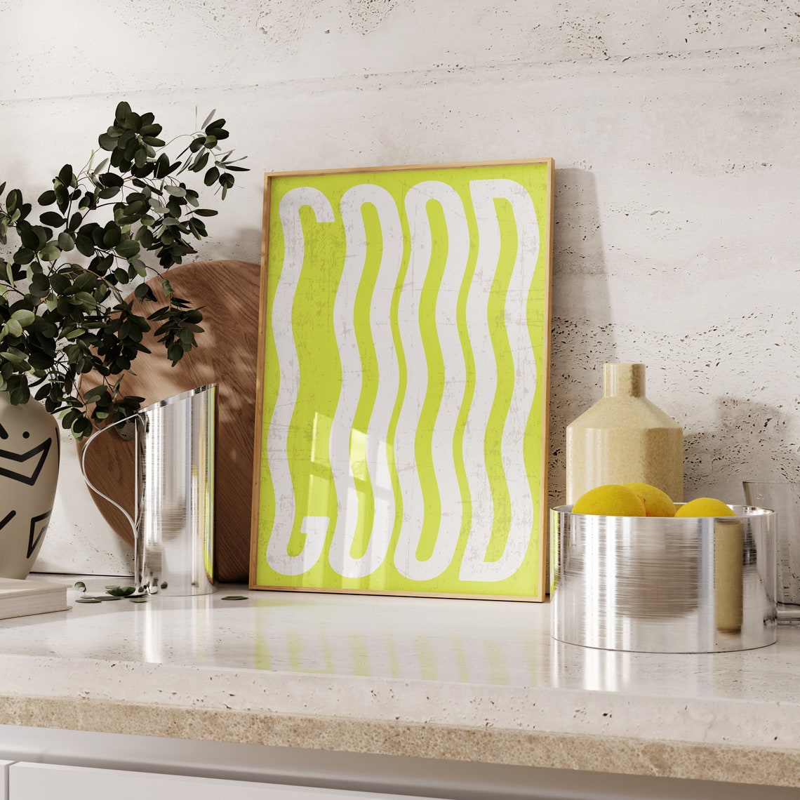 Lime Green Wavy Stripes Abstract Groovy Retro Style Wall Poster - Image 7