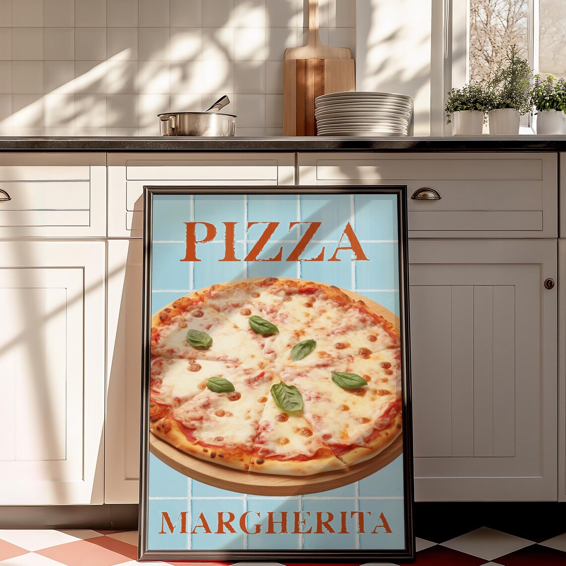Classic Cheesy Pizza Margherita Retro Italian Kitchen Wall Art - Image 5