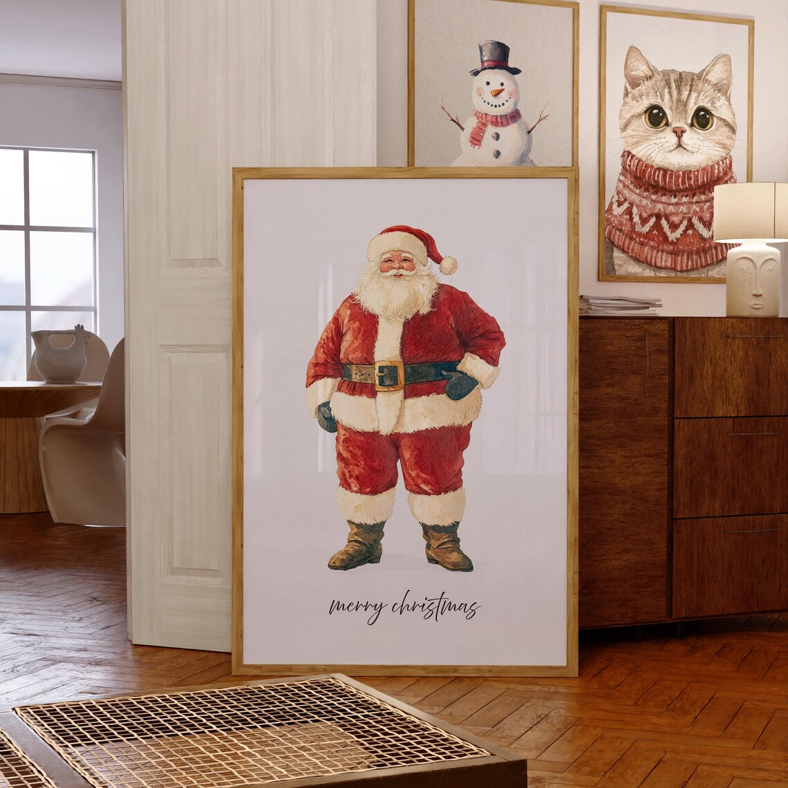 Classic Watercolor Santa Claus Portrait Merry Christmas Wall Art - Image 7