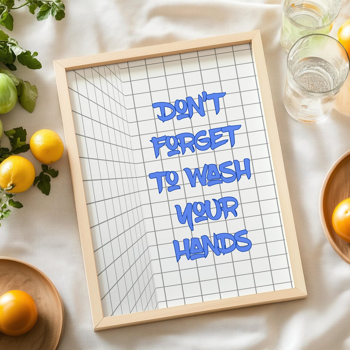 Dont Forget to Wash Your Hands Blue Typography Kitchen Poster - Image 9