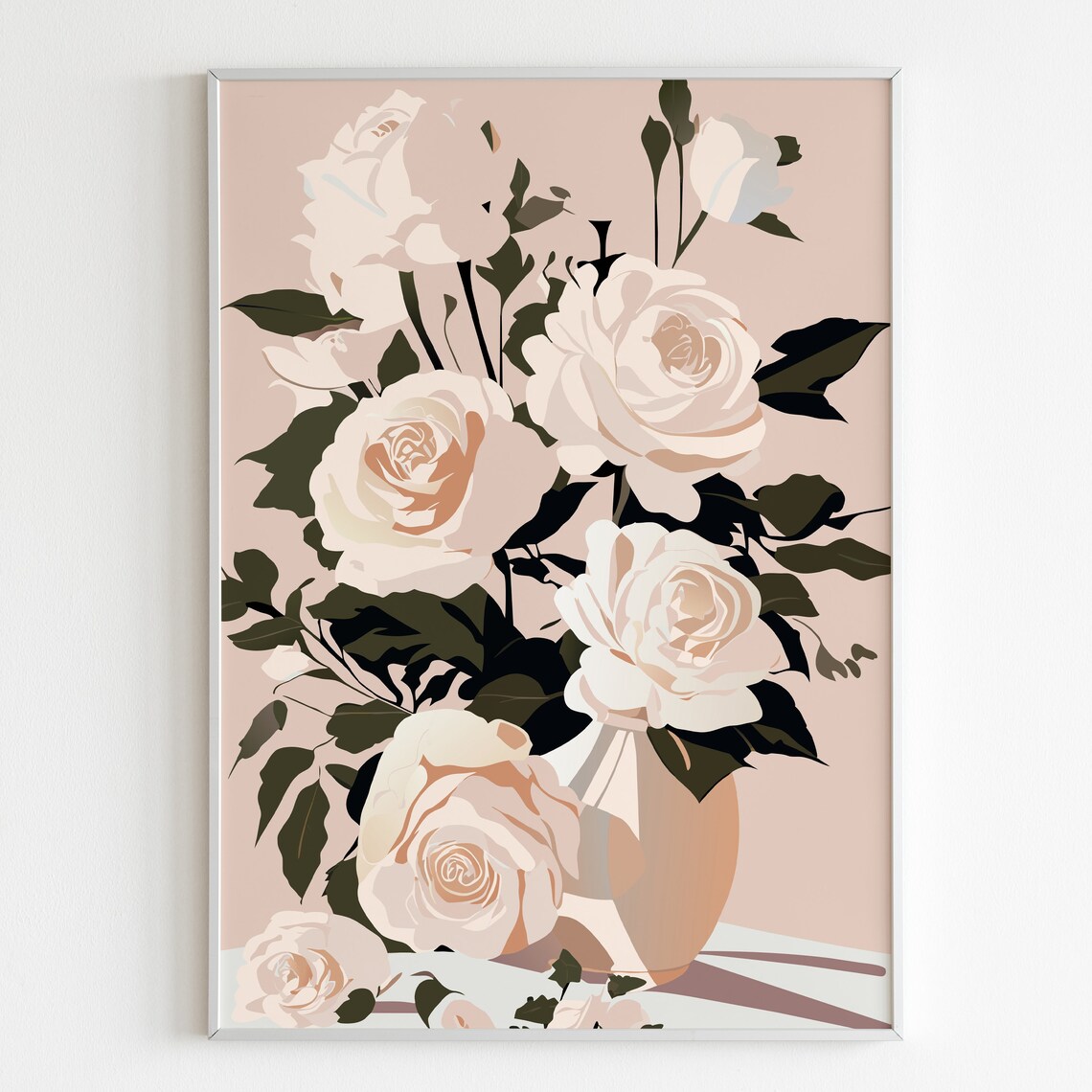 Ivory Cream Roses In A Vase Minimalist Neutral Floral Art Poster