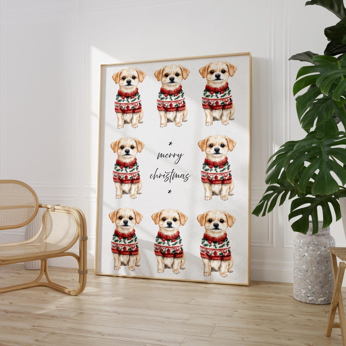 Puppies Watercolor Illustration Poster Pretty Puppy Print Merry Christmas Art Xmas Home Decor Animal Print Cute Pet Portrait Dog Print - Image 9
