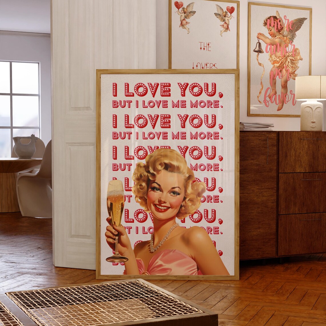 I Love You But I Love Me More Retro Pinup Girl Champagne Poster - Image 7