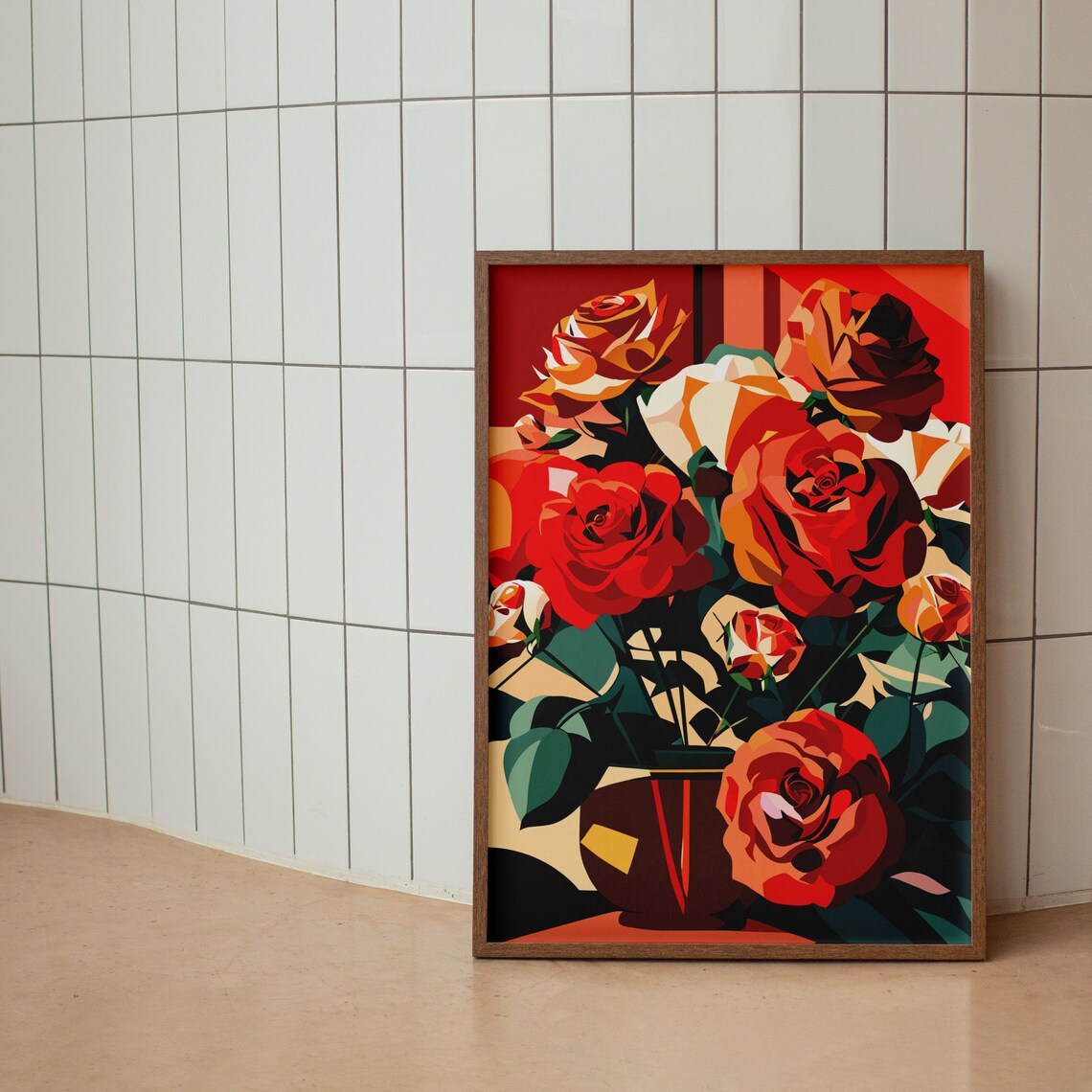 Passionate Red Roses In A Gold Vase Romantic Floral Art Poster - Image 2