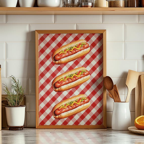 Retro Hot Dog Kitchen Print Fast Food Poster