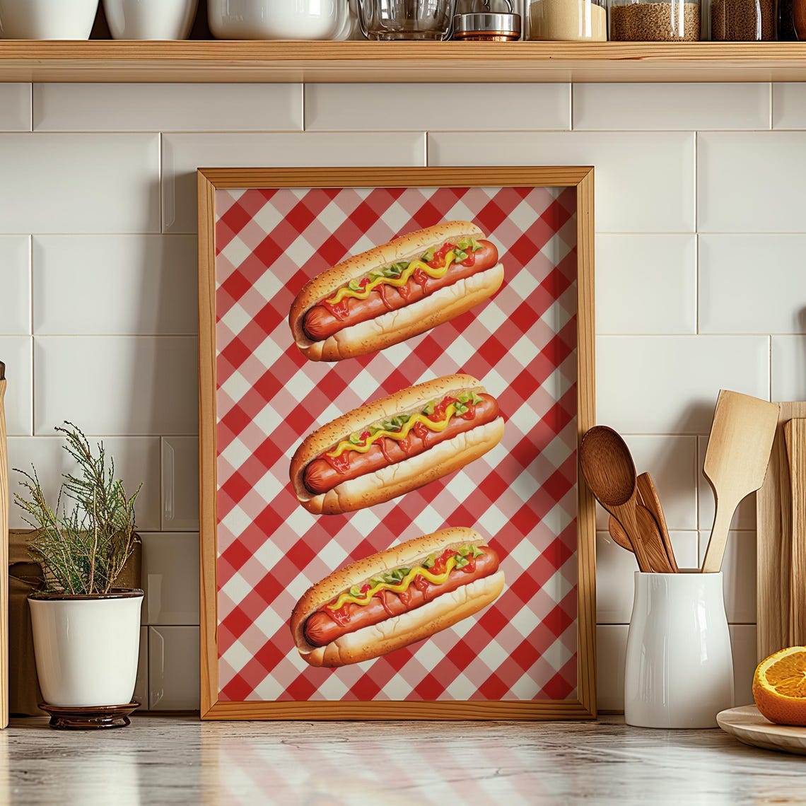 Retro Hot Dog Kitchen Print Fast Food Poster