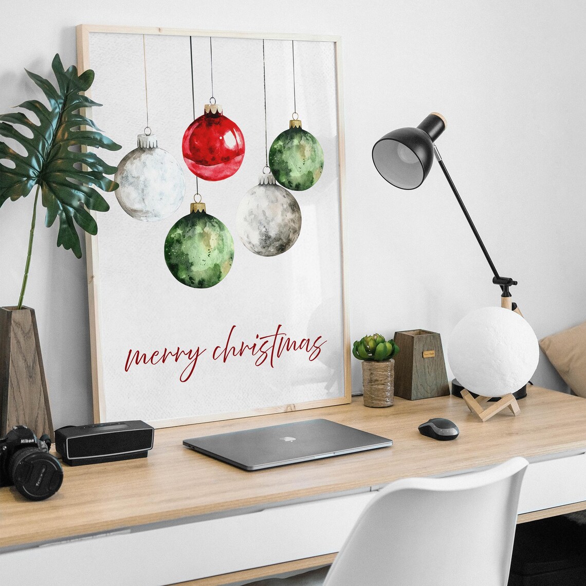 Watercolor Christmas Ornaments Merry Christmas Holiday Wall Art - Image 4