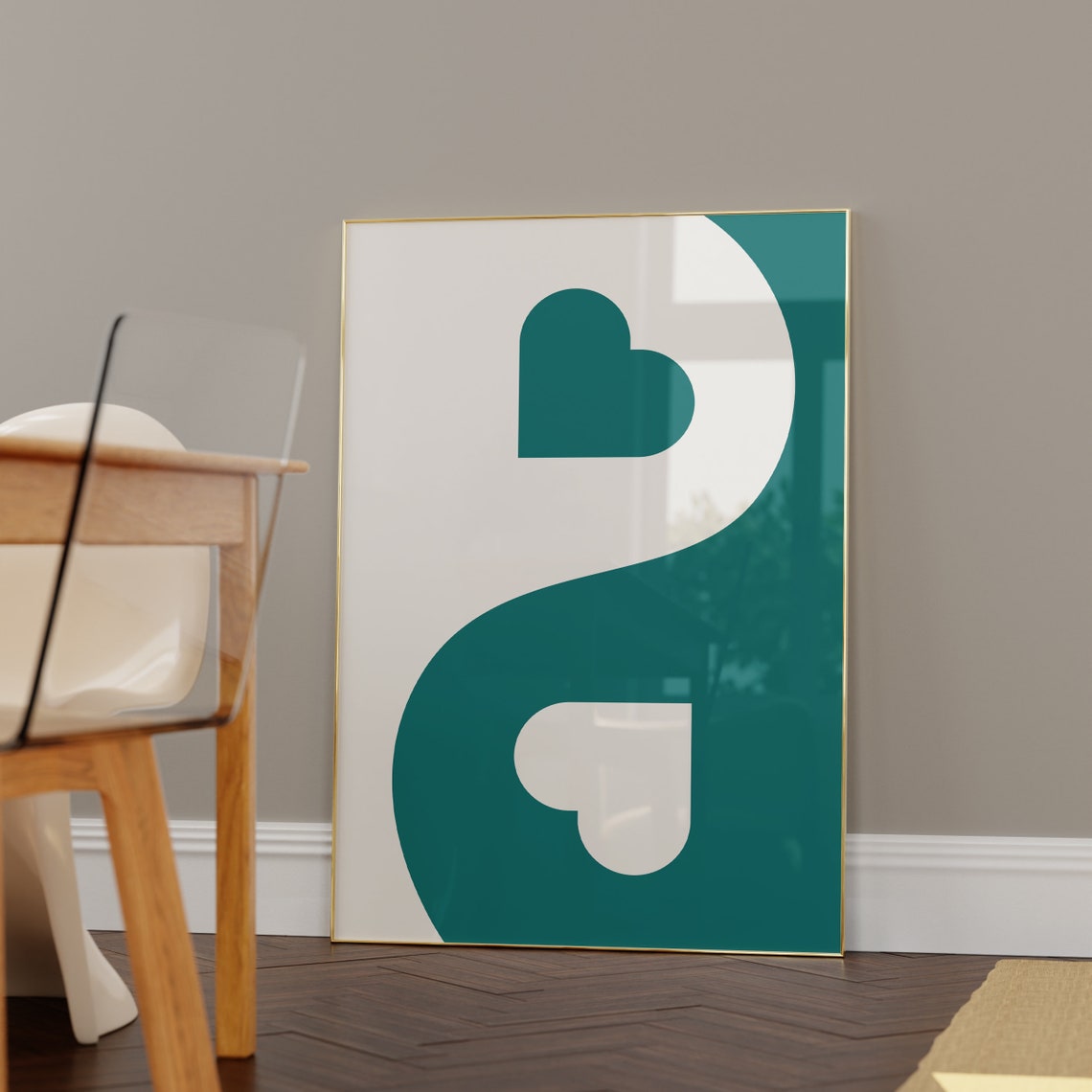 Teal White Yin Yang Hearts Minimalist Love Symbol Wall Poster - Image 6