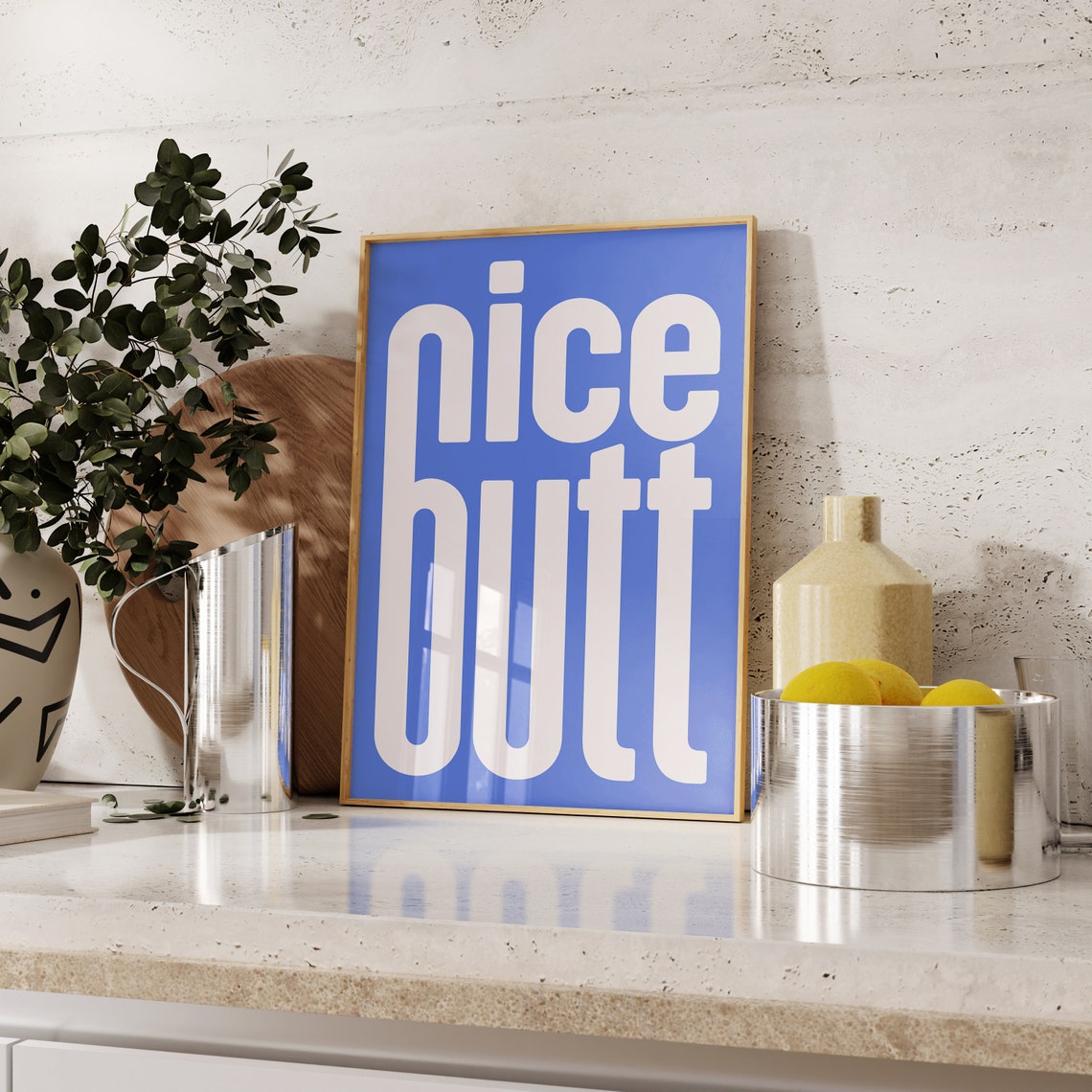 Nice Butt Minimalist Blue White Tall Lettering Funny Bathroom Poster - Image 2
