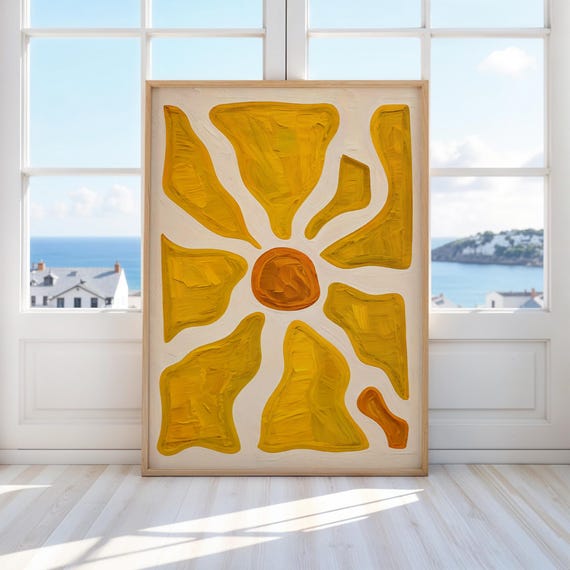 Yellow Matisse Oil Painting Print Abstract Sun Wall Art Boho Minimalist