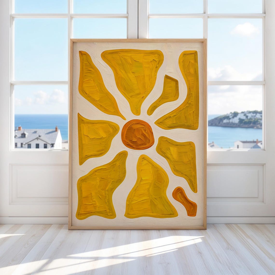 Golden Warm Abstract Flower Textured Modern Impasto Wall Poster