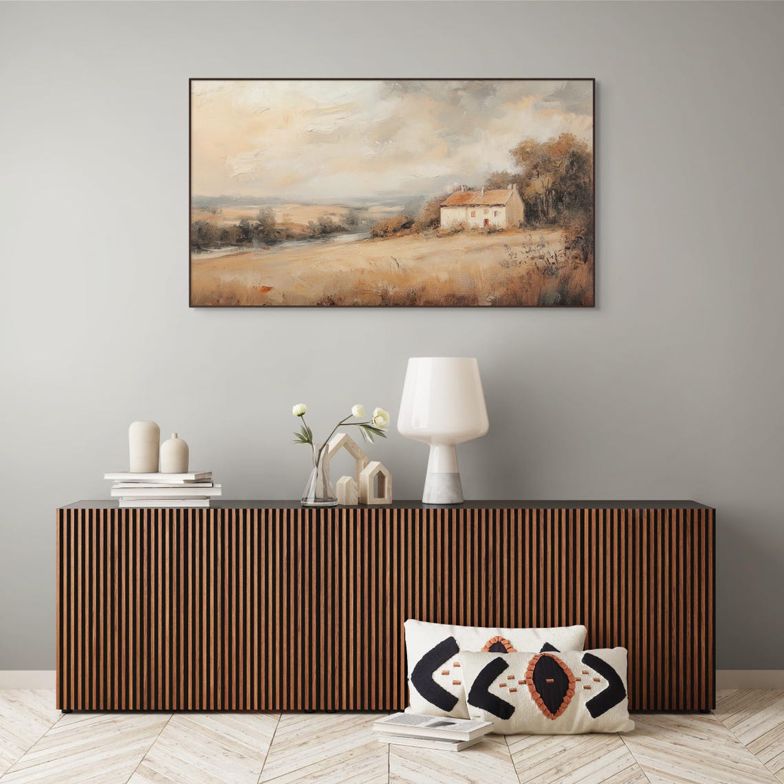 Vintage Countryside Cottage Stone House Rolling Hills Pastoral Poster - Image 2