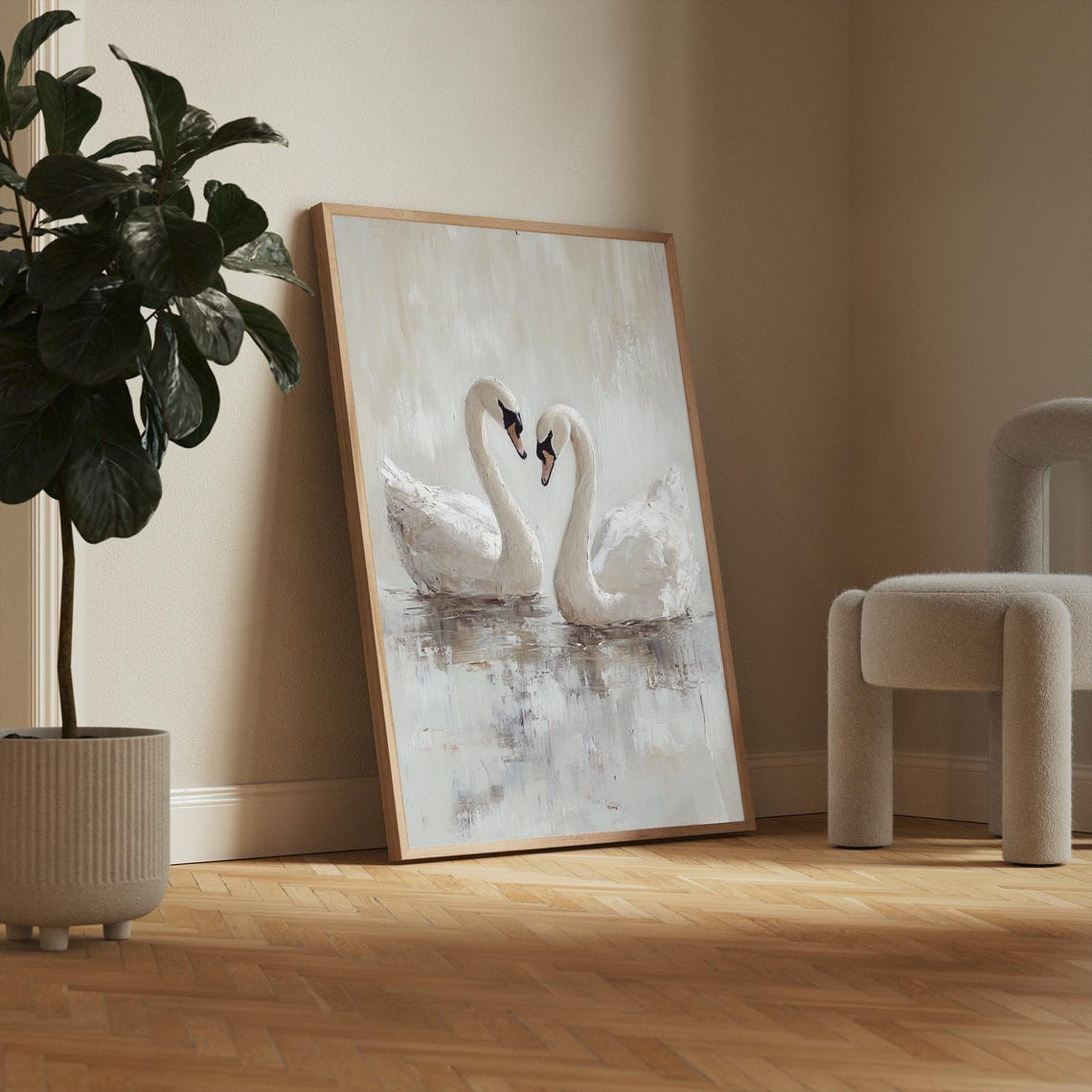 Two White Swans Pair Heart Shaped Necks Peaceful Lake Love Poster - Image 2