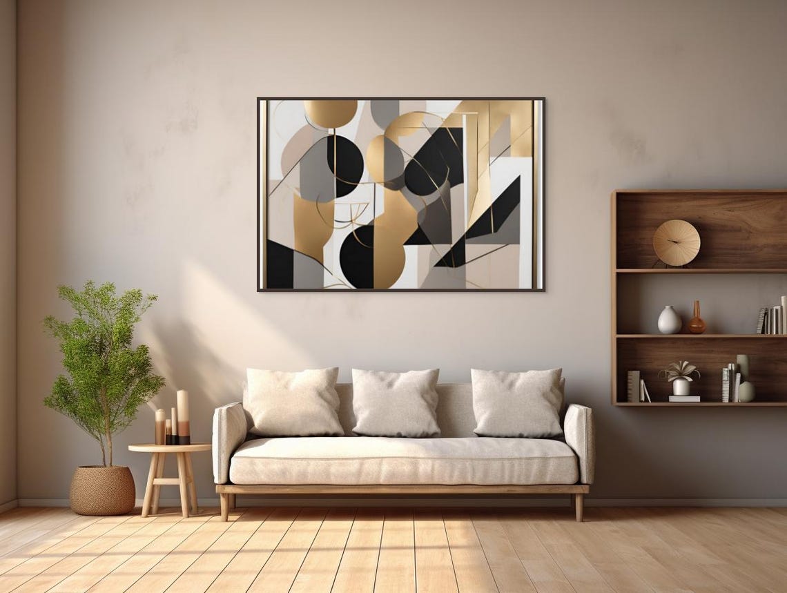 Abstract Geometric Circles Black Gold Gray Modern Shapes Wall Art - Image 3