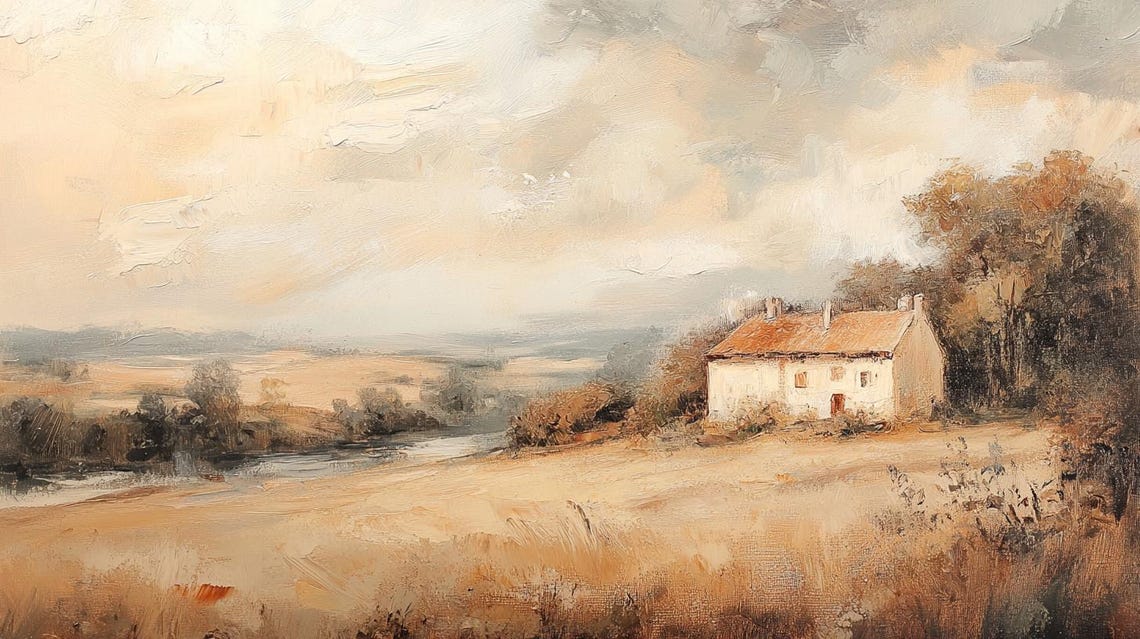 Vintage Countryside Cottage Stone House Rolling Hills Pastoral Poster - Image 6