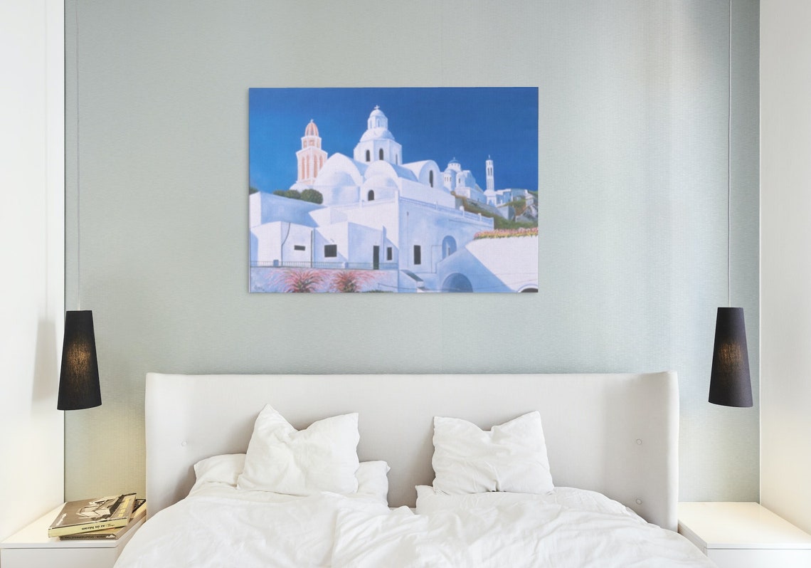 Santorini Art Oil Painting Art Greek Island Decor Coastal Wall Art Blue And White Art Traditional Greek Art European Wall Art - Image 3