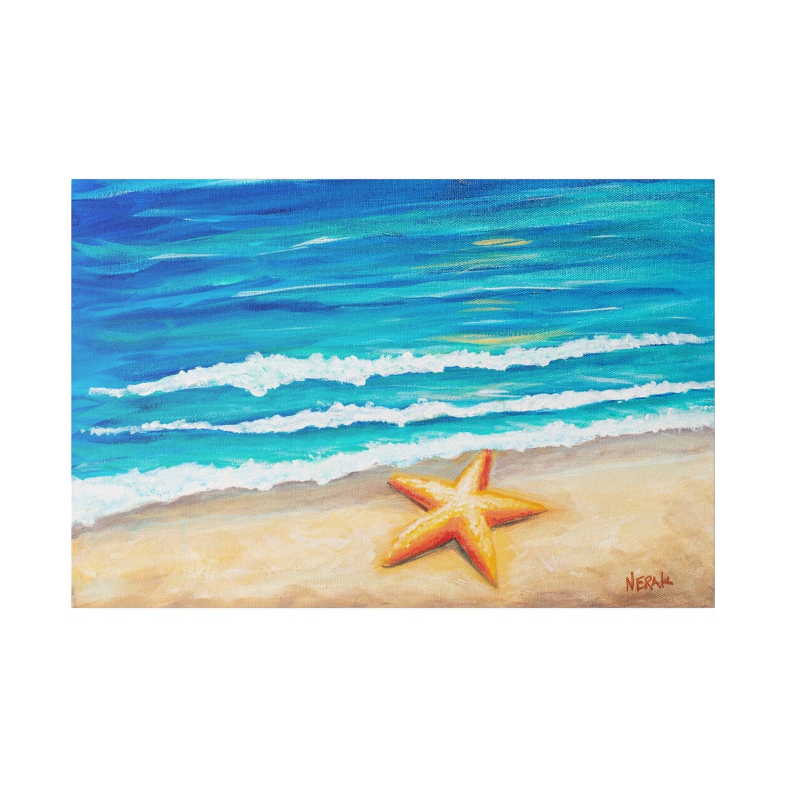 Starfish On Sandy Beach Blue Ocean Waves Coastal Sea Life Poster - Image 5