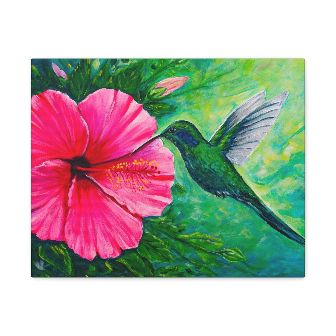 Green Hummingbird Pink Hibiscus Flower Tropical Garden Bird Poster - Image 5