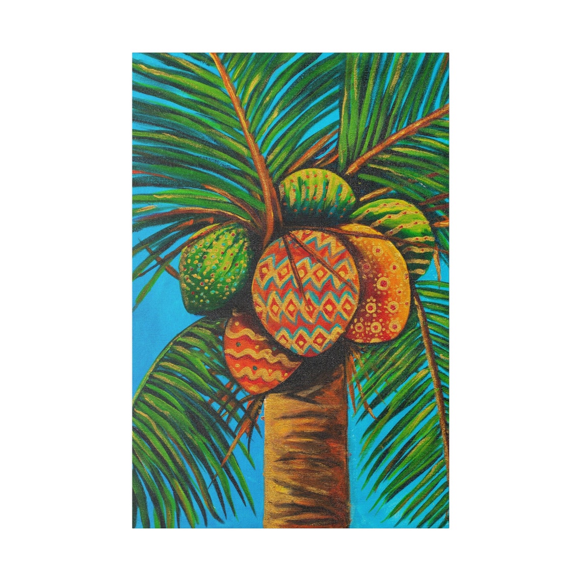 Colorful Coconut Palm Tree Tropical Blue Sky Beach Art Poster - Image 5