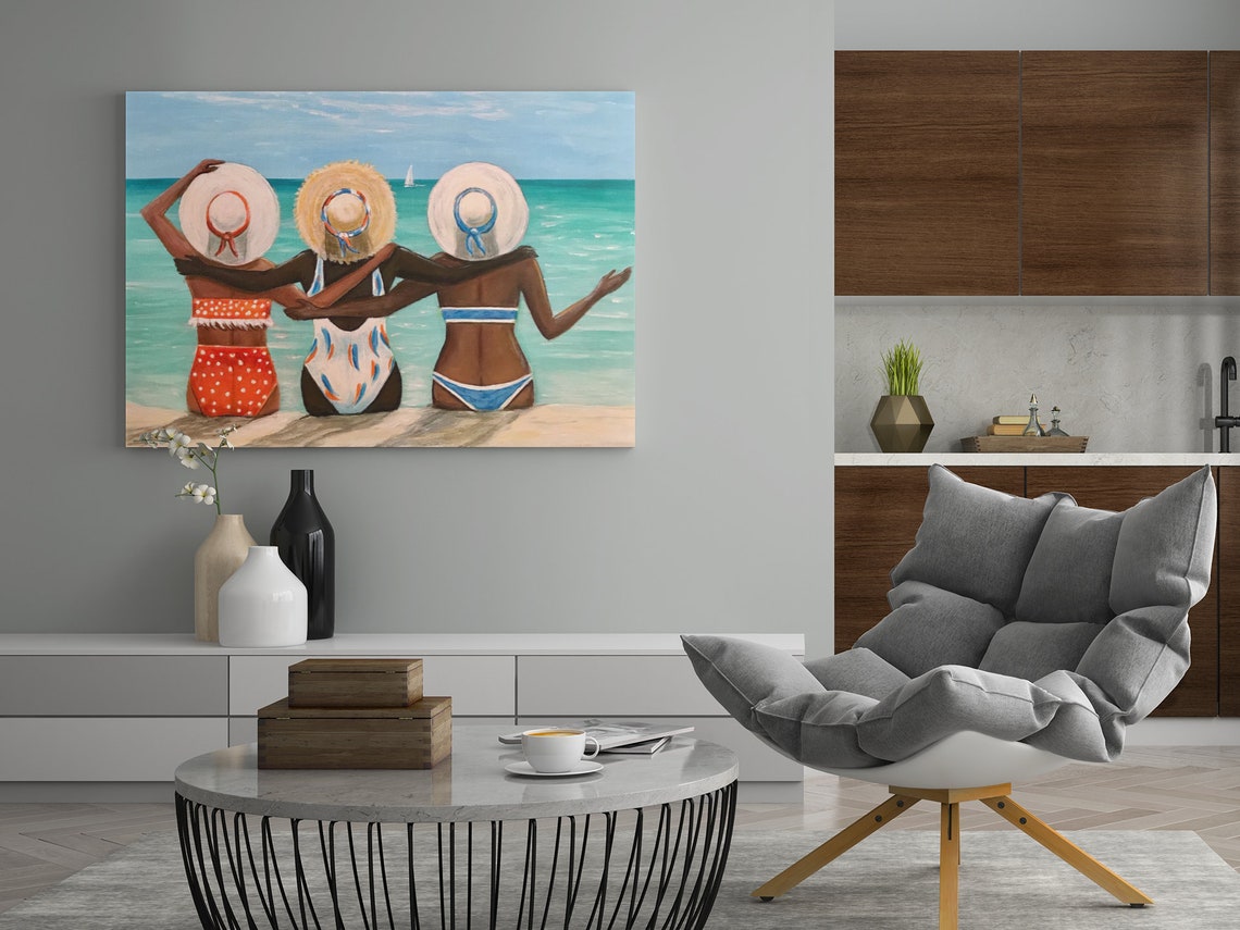 Three Friends Beach Swimsuits Sunhats Ocean View Sisterhood Poster - Image 4