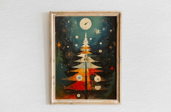 Midnight Clock Christmas Tree Abstract Modern Holiday Poster