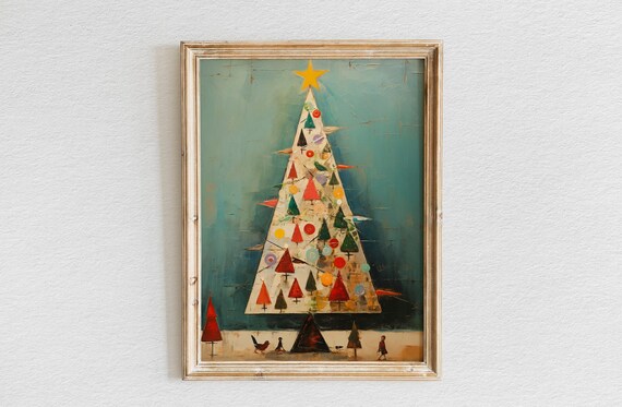 White Christmas Tree Mini Trees Yellow Star Whimsical Holiday Poster