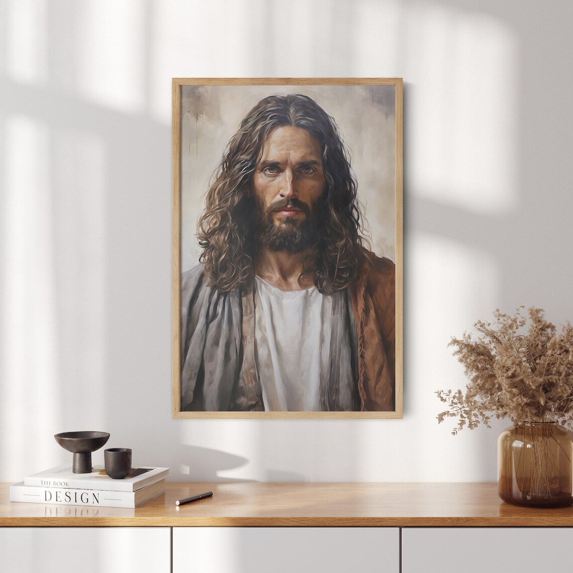 Jesus Christ Close-Up Portrait With Dark Curls Oil Painting Poster - Image 2
