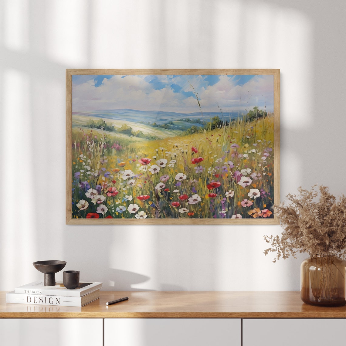 Whispers Of Spring Enchanting Wildflower Field In Oil Poster Wall Art Oil Painting Landscape Painting Spring Wall Art - Image 3