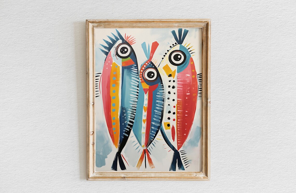Vibrant Fish Trio Contemporary Abstract Painting Original Artwork Wall Decor Print Poster Wall Art
