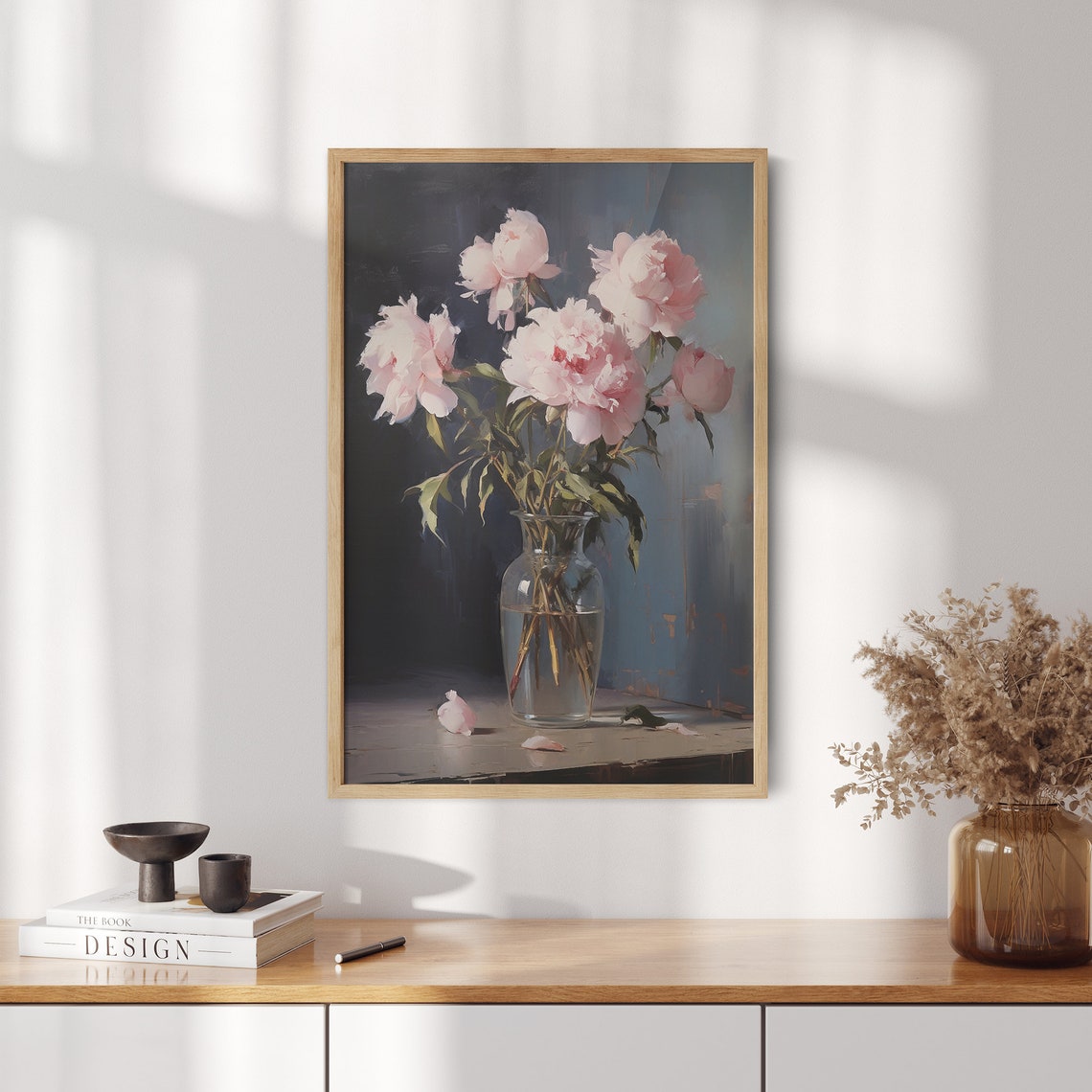 Pink Peonies Oil Painting Moody Pink Peonies Painting Vintage Art Print Flower Print Farmhouse Decor Wall Art Wall Decor - Image 2