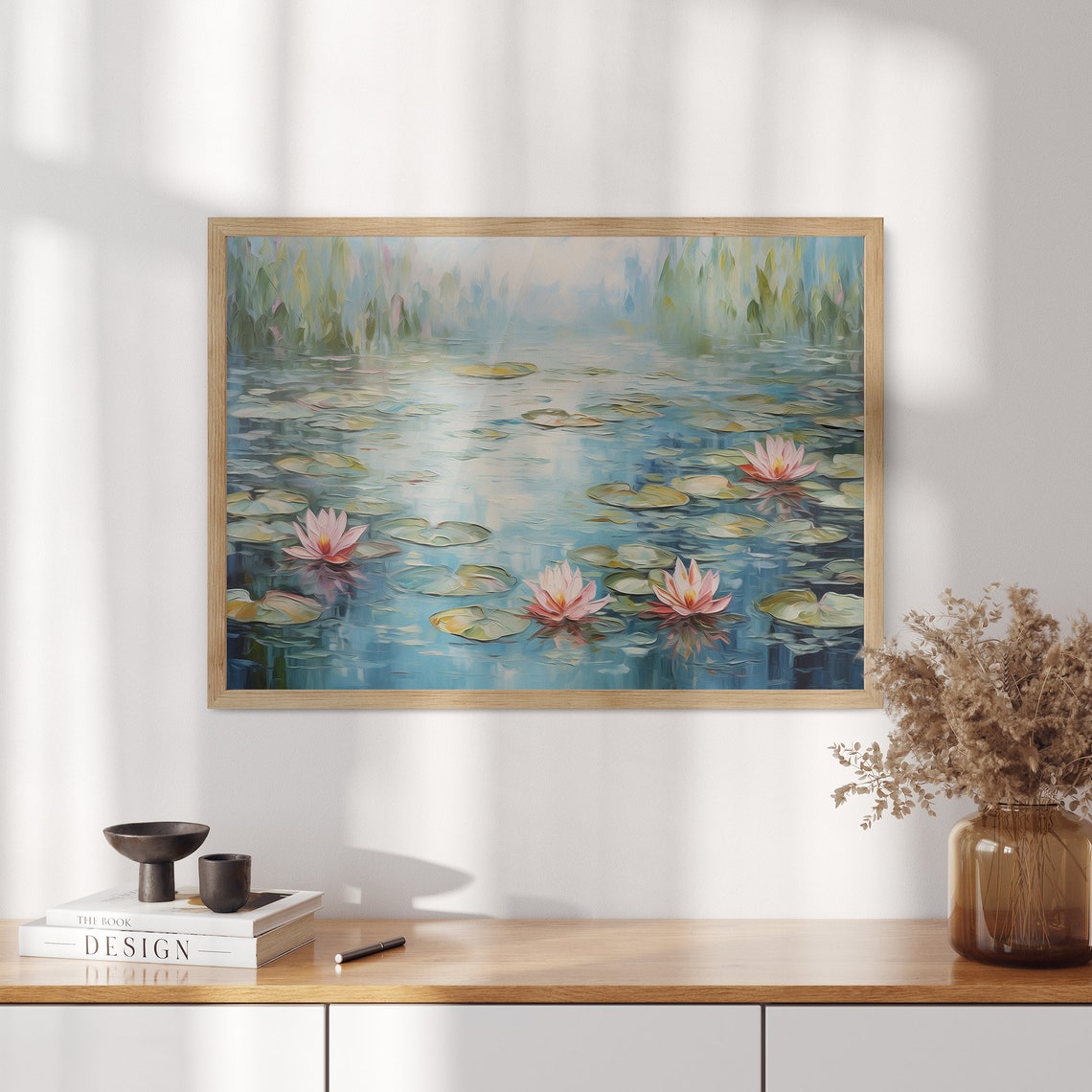 Pink Water Lilies Monet Style Impressionist Pond Painting Poster - Image 3