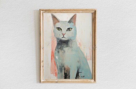 Minimalist Gray Cat Portrait Against a Soft Pink Background Poster