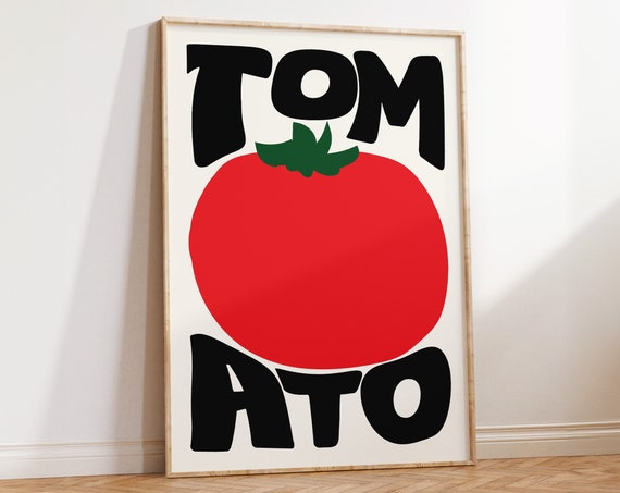Retro Tomato Print Trendy Tomato Poster Vegetable Art Print Modern Kitchen Print Food Illustration Fruit Market Print Typography Art