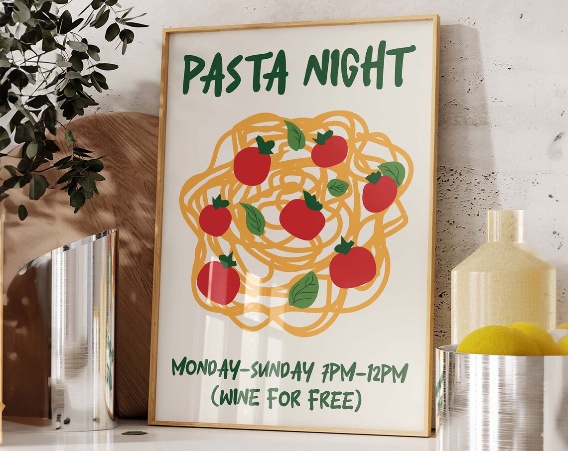 Pasta Night Retro Italian Food Art Print