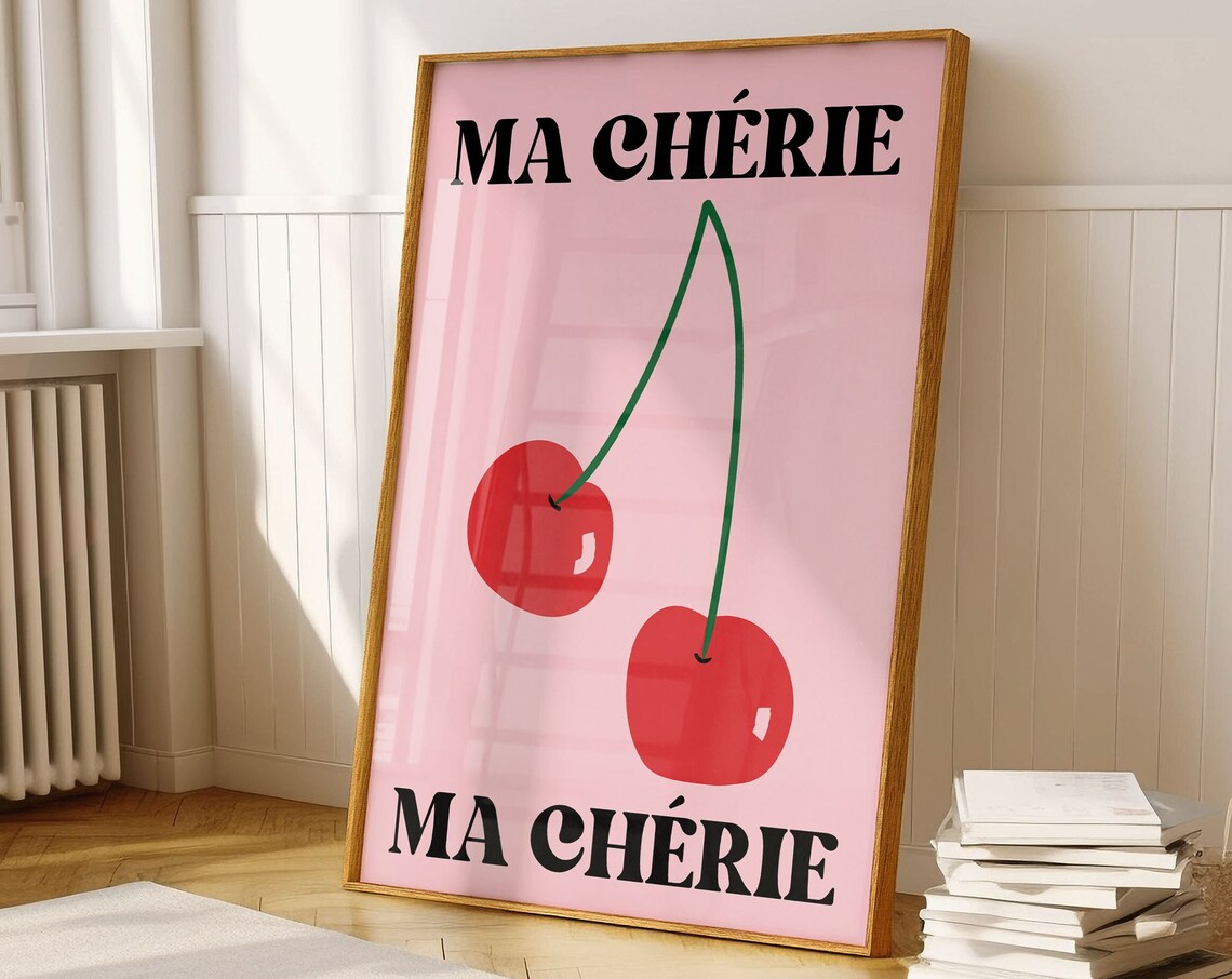 Retro Cherry Pop Art Fruit Poster, Modern Kitchen Art